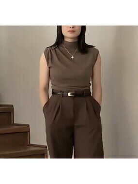 New OGL - L Sandwashed Crew Neck Top Luxe Ribbed Stretch Modal Blend In Penny